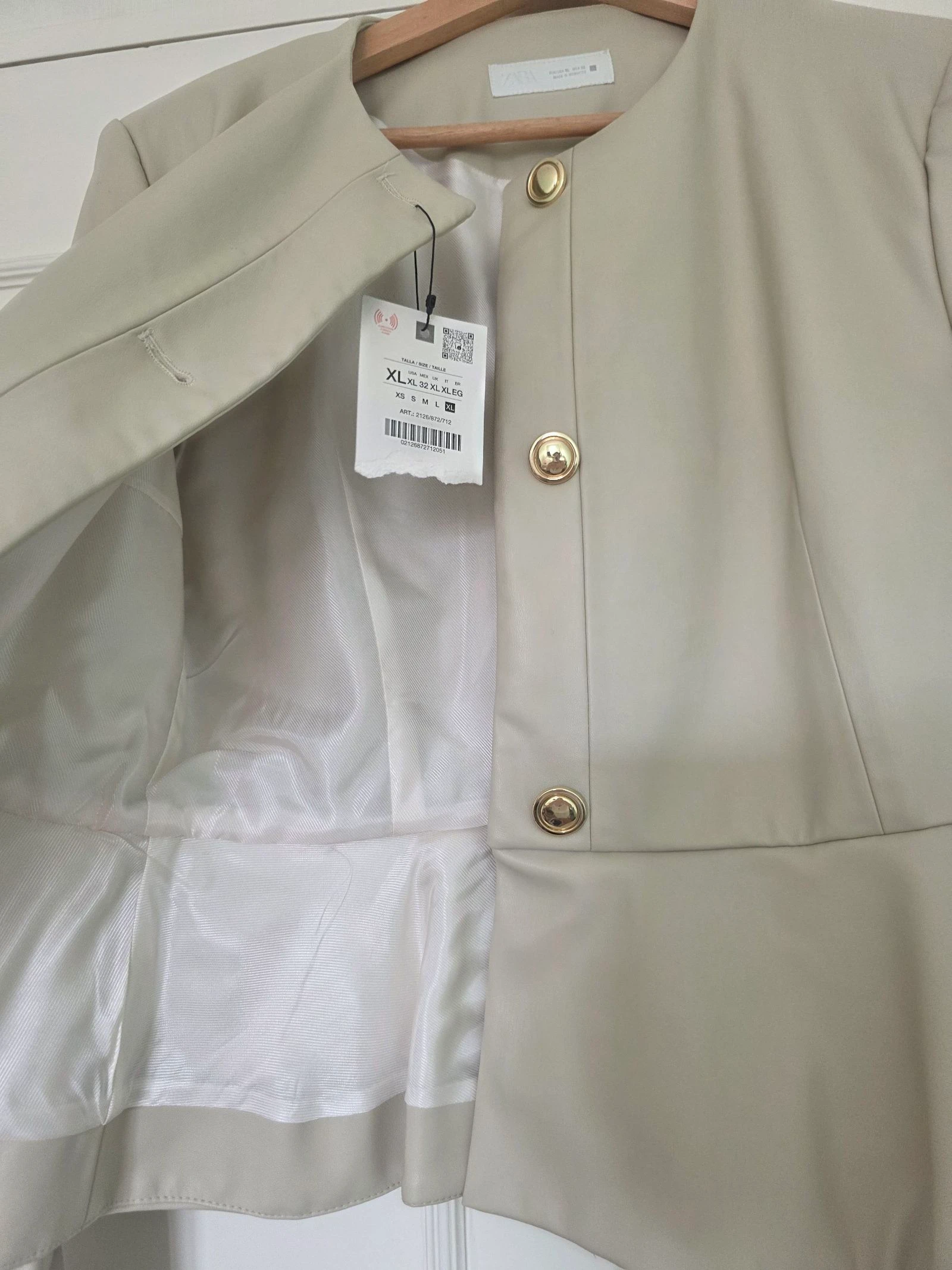 Blazer Peplum Creme Couro Sintético Novo | Zara | T.XL – photo 8